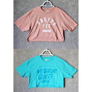 x2 Bulk Gear Fitness Women's Short Sleeve Cropped Cut Off Tee Shirts Pink/Blue L